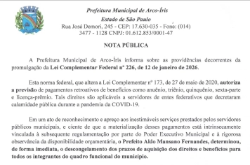 Prefeitura de Arco-Íris anuncia medidas sobre direitos e benefícios dos servidores municipais